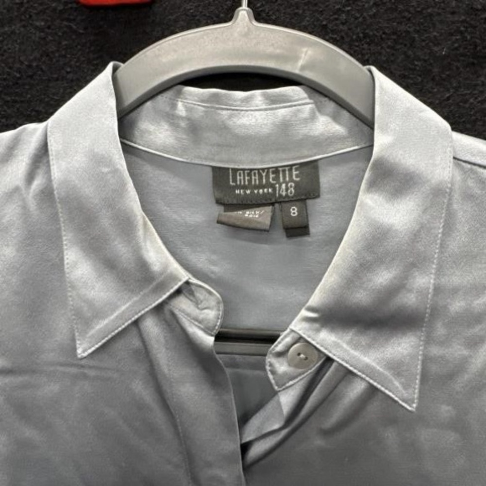 Lafayette 148 New York spread collar silk charmeuse silk button down - Picture 6 of 7